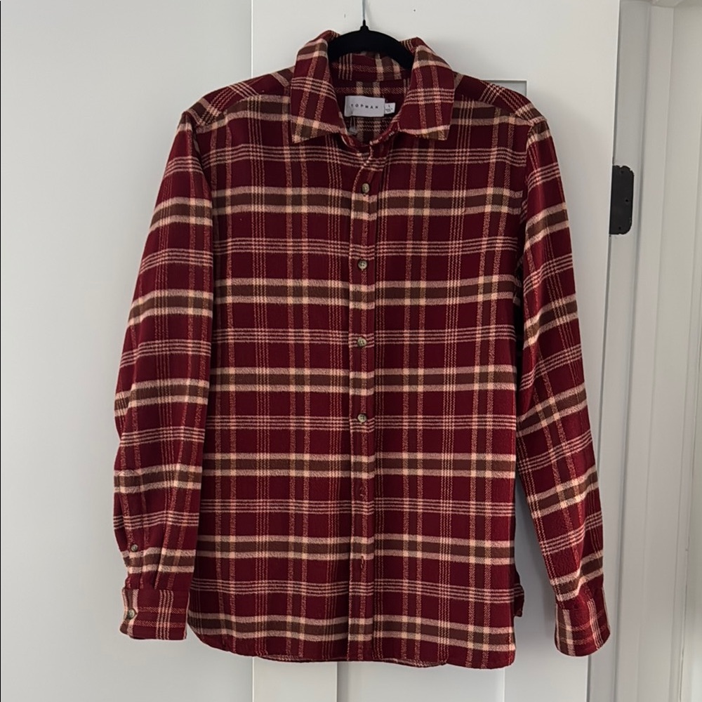 Red Plaid Button-Up Shirt